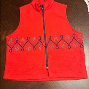 Vintage Roper Red Fleece Holiday Vest with Embroidered Design